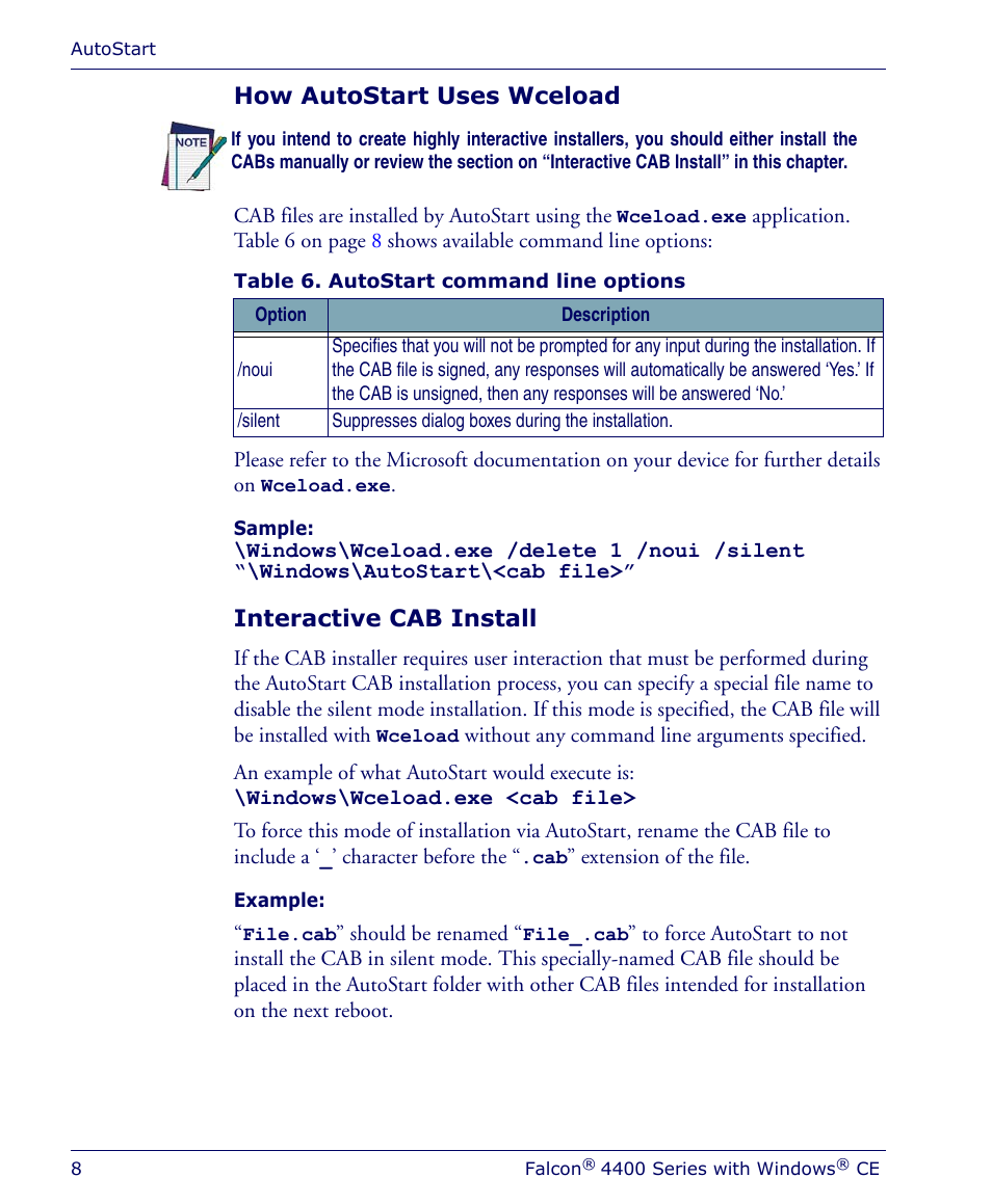 How autostart uses wceload, Interactive cab install, How autostart uses wceload interactive cab install | PSC Falcon 4410 User Manual | Page 10 / 16