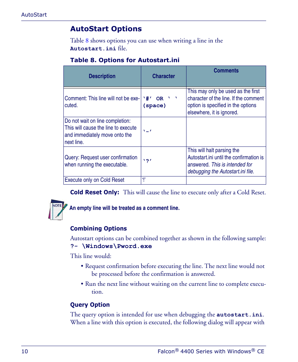 Autostart options | PSC Falcon 4410 User Manual | Page 12 / 16