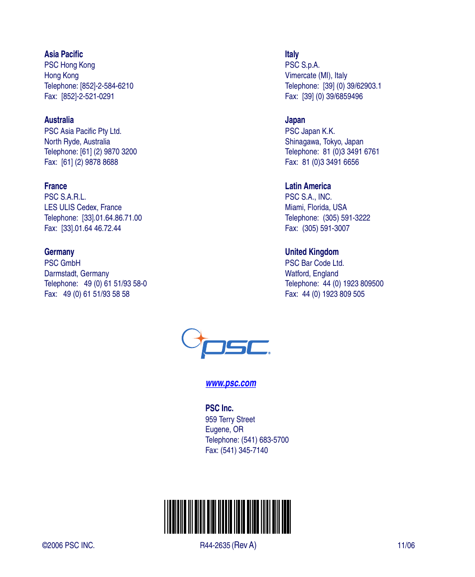 PSC Falcon 4410 User Manual | Page 16 / 16