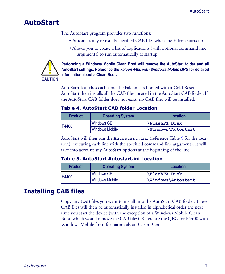 Autostart, Installing cab files | PSC Falcon 4410 User Manual | Page 9 / 16
