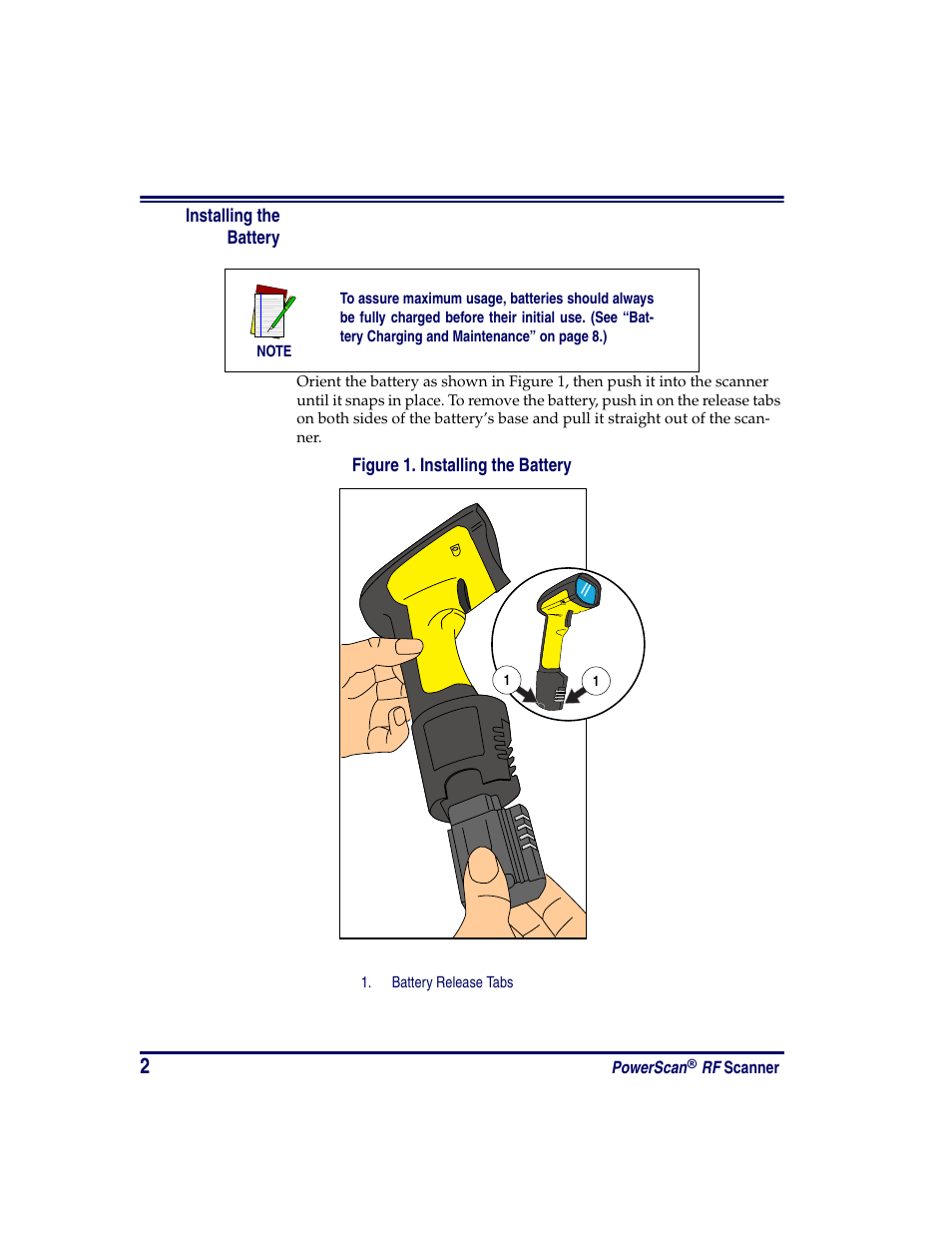 Installing the battery | PSC PowerScan RF User Manual | Page 10 / 36