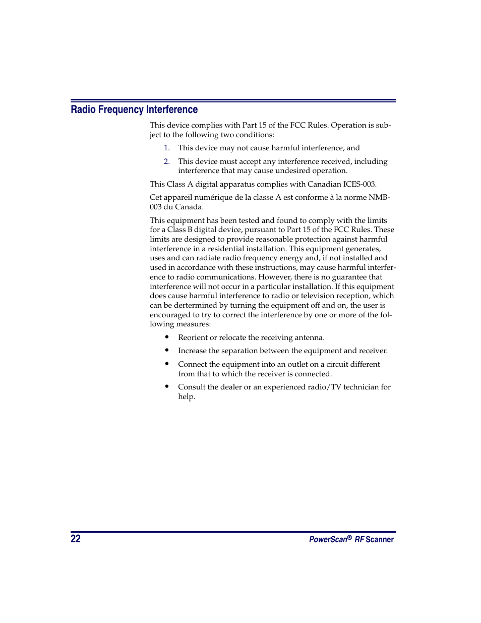 Radio frequency interference | PSC PowerScan RF User Manual | Page 30 / 36