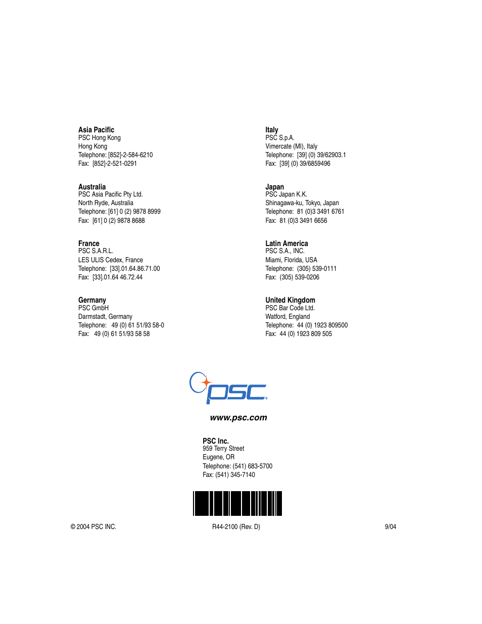PSC PowerScan RF User Manual | Page 36 / 36