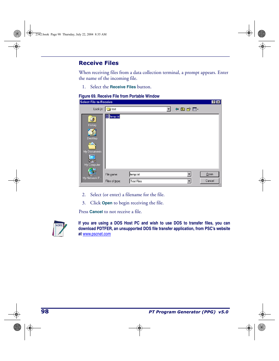 Receive files | PSC PT Program Generator User Manual | Page 110 / 204