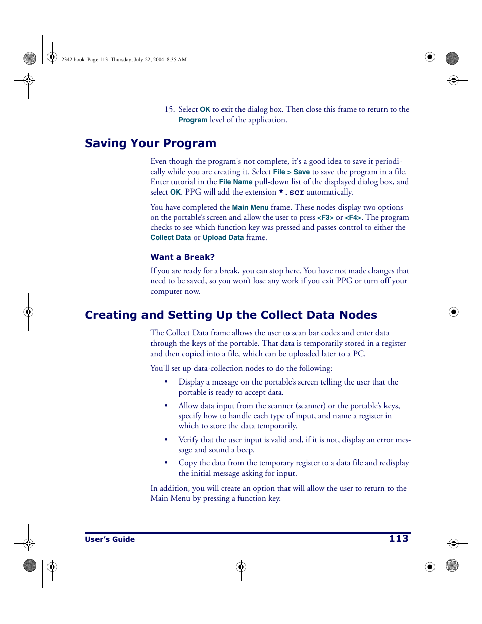 Saving your program, Creating and setting up the collect data nodes | PSC PT Program Generator User Manual | Page 125 / 204