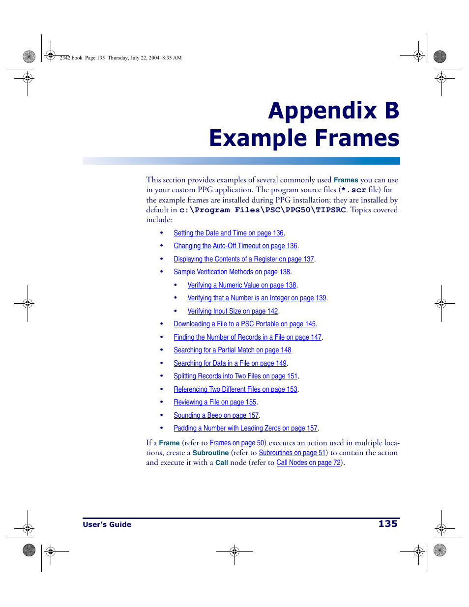 Example frames, Appendix b example frames | PSC PT Program Generator User Manual | Page 147 / 204