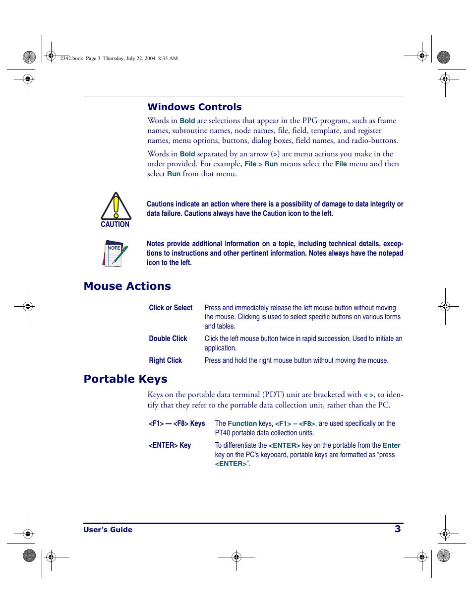 Windows controls, Mouse actions, Portable keys | Mouse actions portable keys | PSC PT Program Generator User Manual | Page 15 / 204