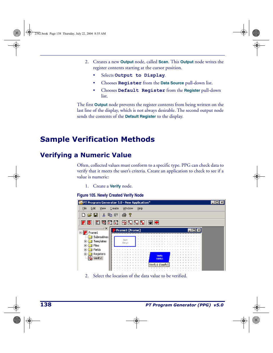 Sample verification methods, Verifying a numeric value | PSC PT Program Generator User Manual | Page 150 / 204