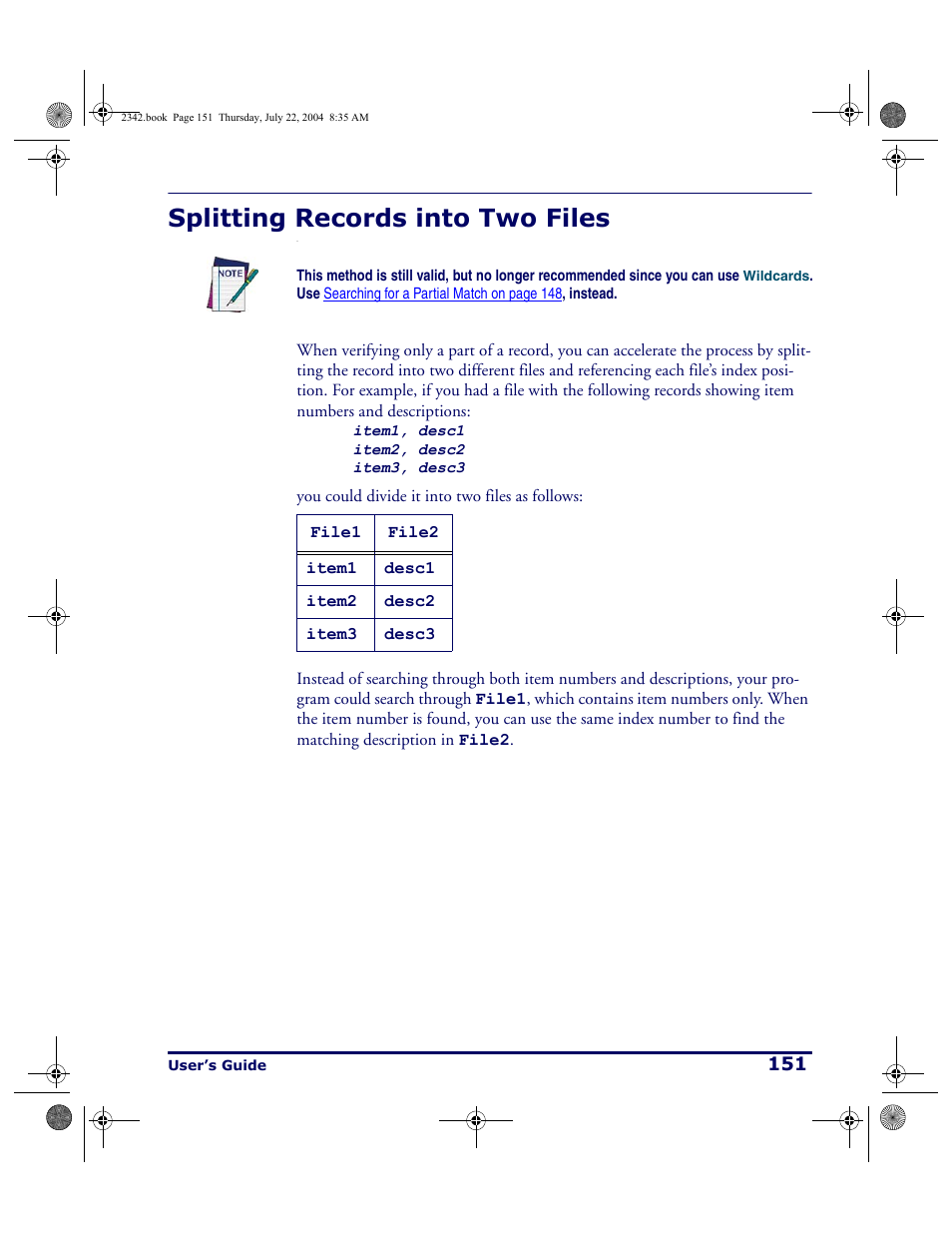 Splitting records into two files | PSC PT Program Generator User Manual | Page 163 / 204