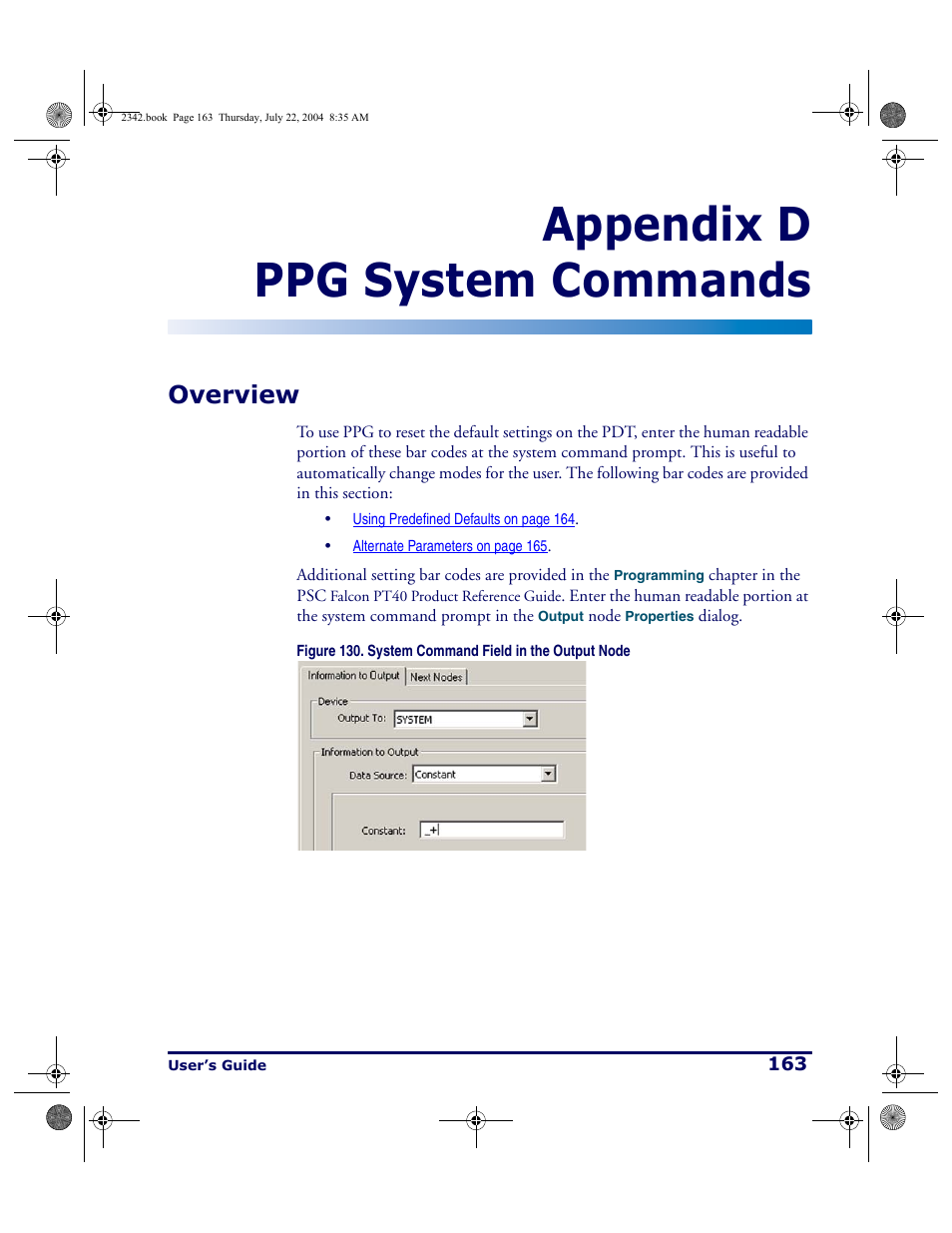 Ppg system commands, Overview, Appendix d ppg system commands | PSC PT Program Generator User Manual | Page 175 / 204
