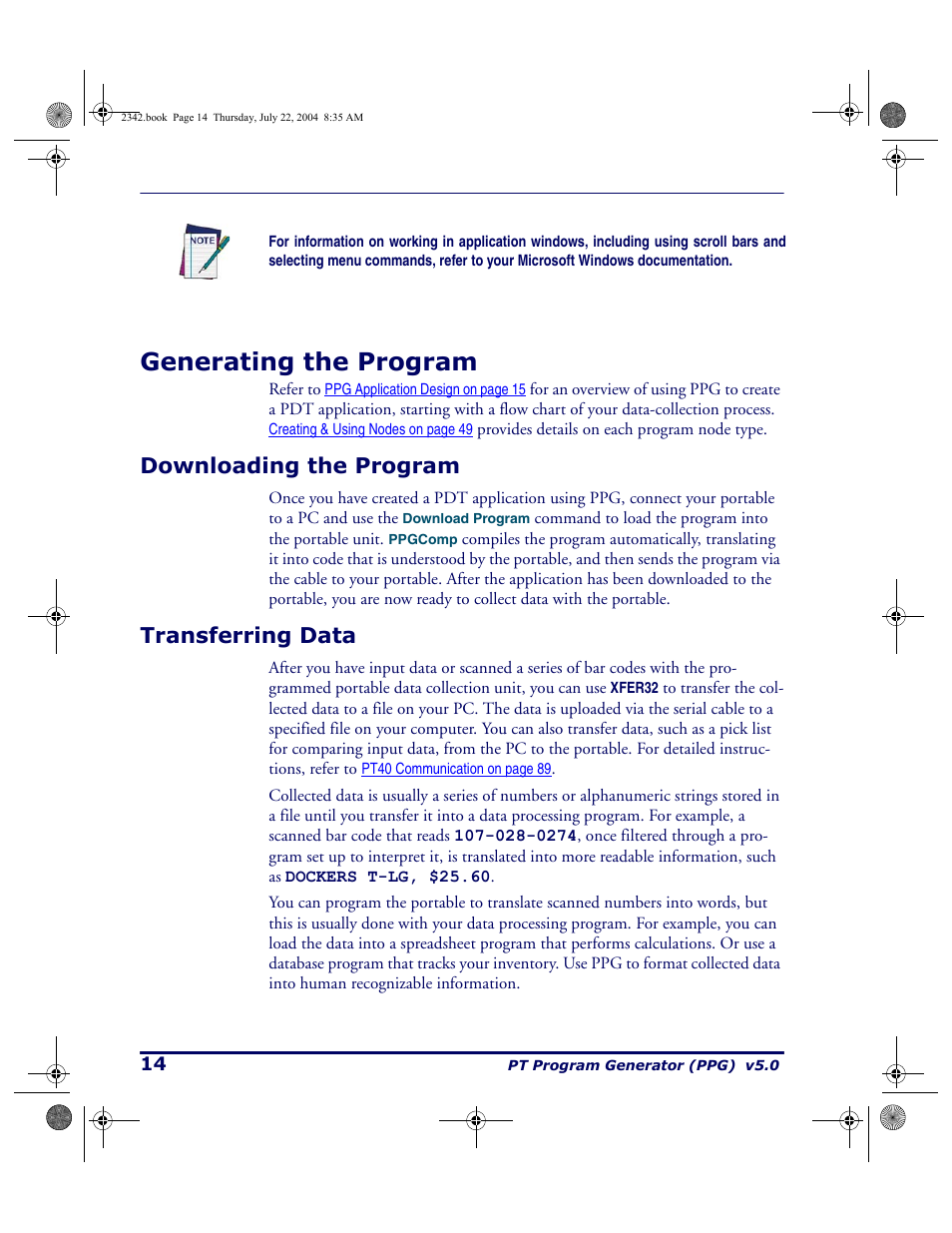 Generating the program, Downloading the program, Transferring data | Downloading the program transferring data | PSC PT Program Generator User Manual | Page 26 / 204