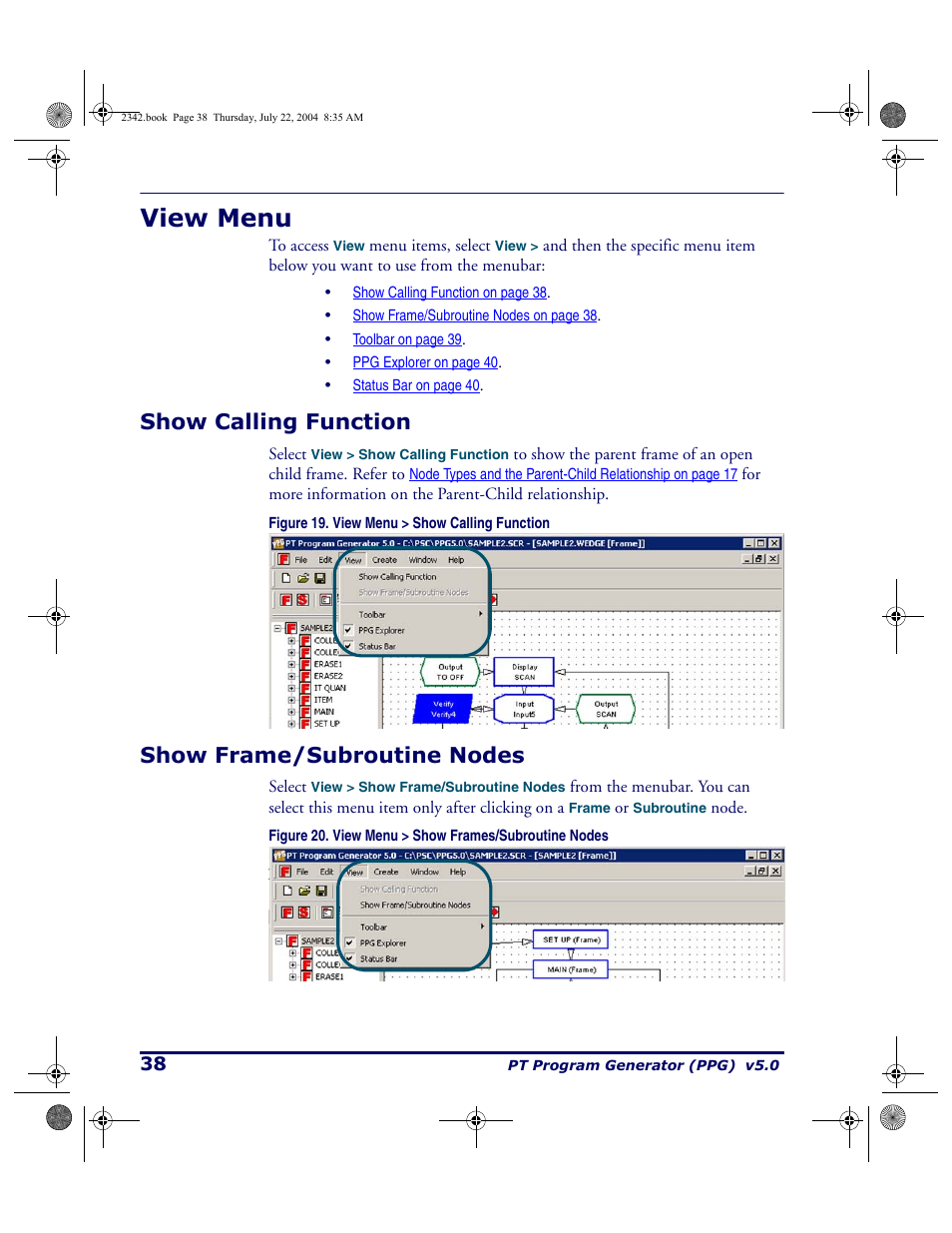 View menu, Show calling function, Show frame/subroutine nodes | Show calling function show frame/subroutine nodes | PSC PT Program Generator User Manual | Page 50 / 204