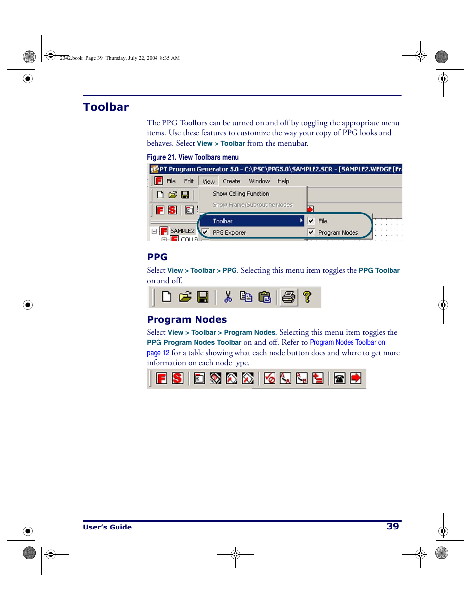 Toolbar, Program nodes, Ppg program nodes | PSC PT Program Generator User Manual | Page 51 / 204