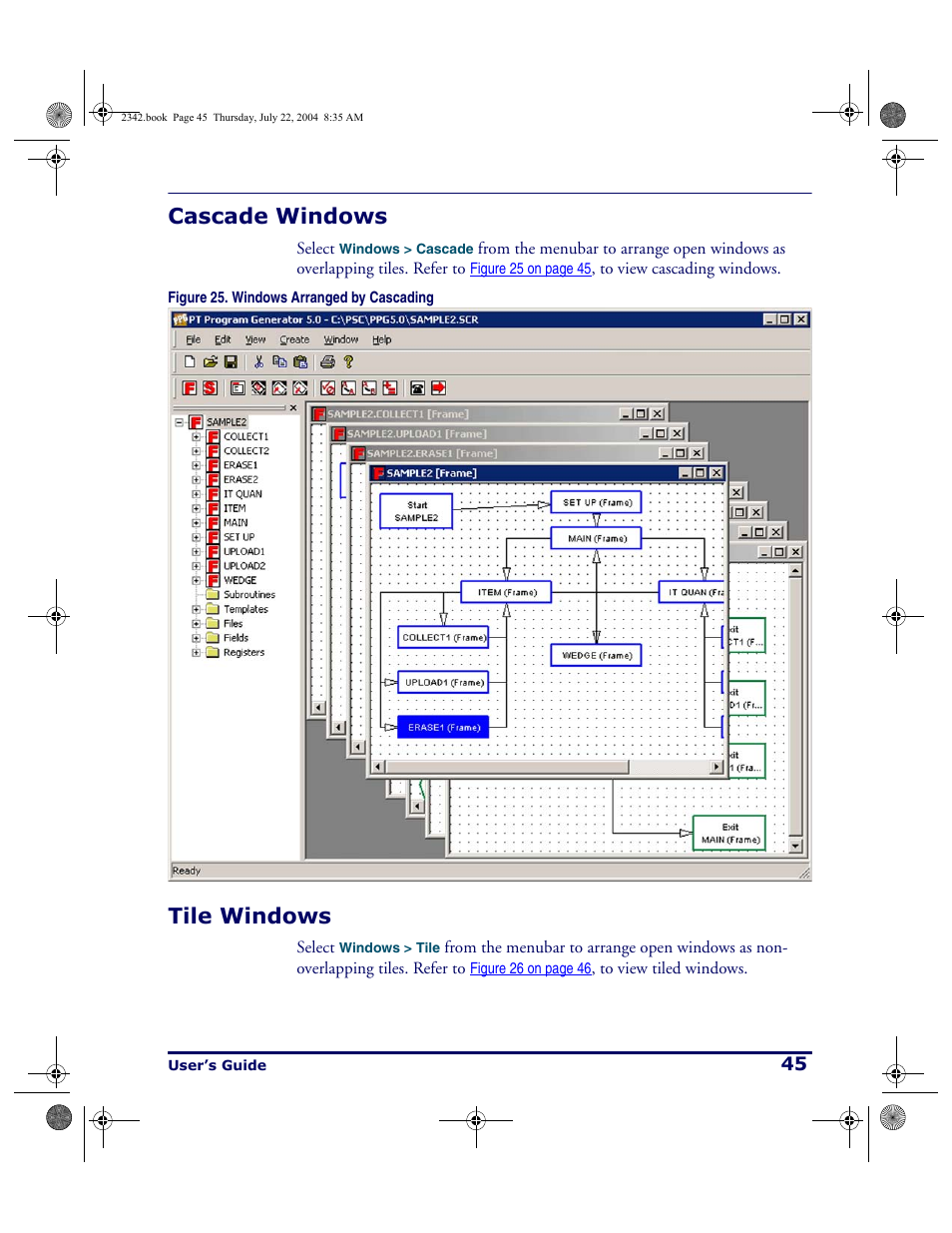 Cascade windows, Tile windows, Cascade windows tile windows | PSC PT Program Generator User Manual | Page 57 / 204