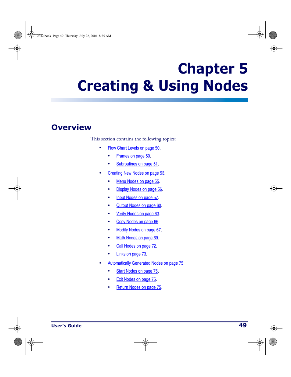 Creating & using nodes, Overview, Chapter 5 creating & using nodes | PSC PT Program Generator User Manual | Page 61 / 204