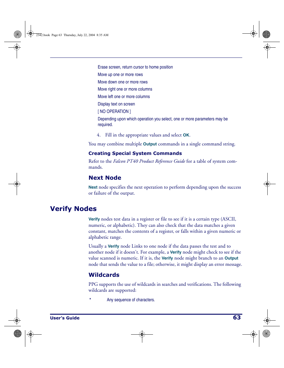 Next node, Verify nodes, Wildcards | PSC PT Program Generator User Manual | Page 75 / 204