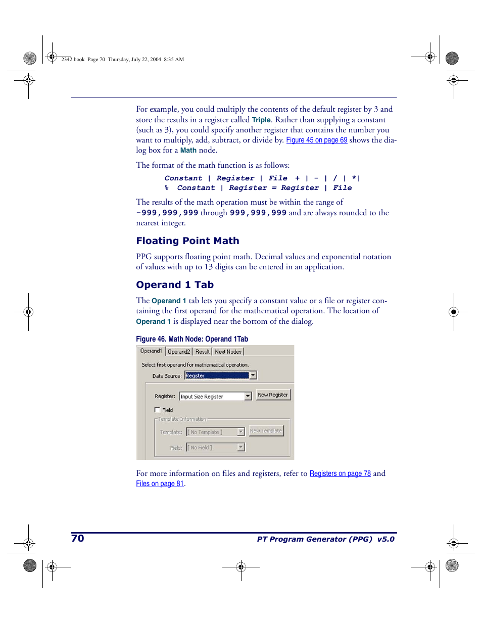 Floating point math, Operand 1 tab, Floating point math operand 1 tab | PSC PT Program Generator User Manual | Page 82 / 204