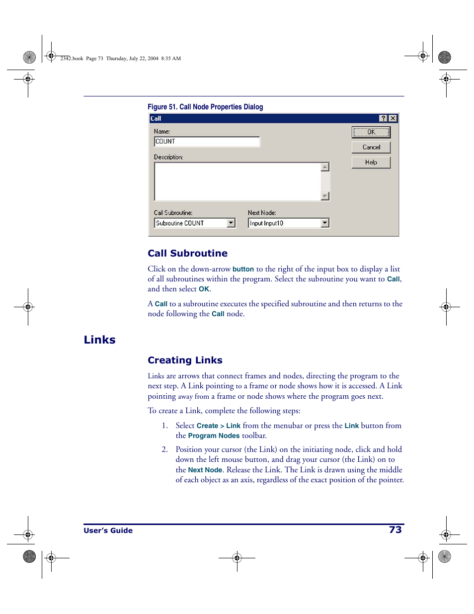 Call subroutine, Links, Creating links | Figure 51 | PSC PT Program Generator User Manual | Page 85 / 204