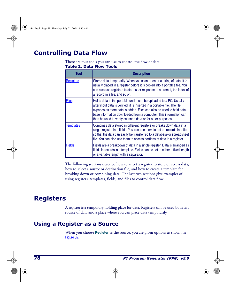 Controlling data flow, Registers, Using a register as a source | Controlling data flow registers | PSC PT Program Generator User Manual | Page 90 / 204
