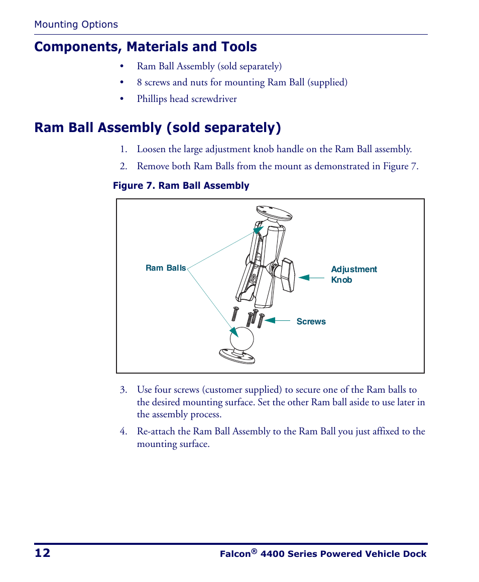 Components, materials and tools, Ram ball assembly (sold separately) | PSC Falcon 4400 Series User Manual | Page 18 / 40