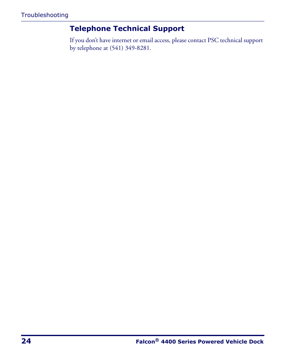 Telephone technical support | PSC Falcon 4400 Series User Manual | Page 30 / 40