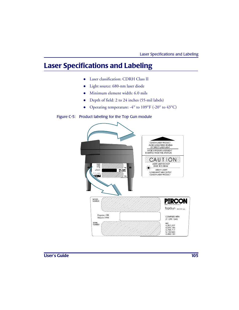 Laser specifications and labeling | PSC PT2000TM User Manual | Page 115 / 168