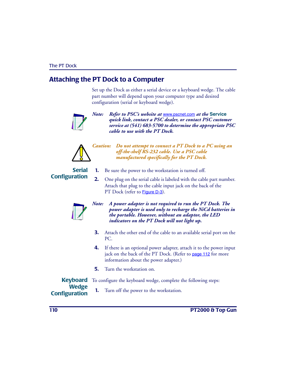 Attaching the pt dock to a computer | PSC PT2000TM User Manual | Page 120 / 168