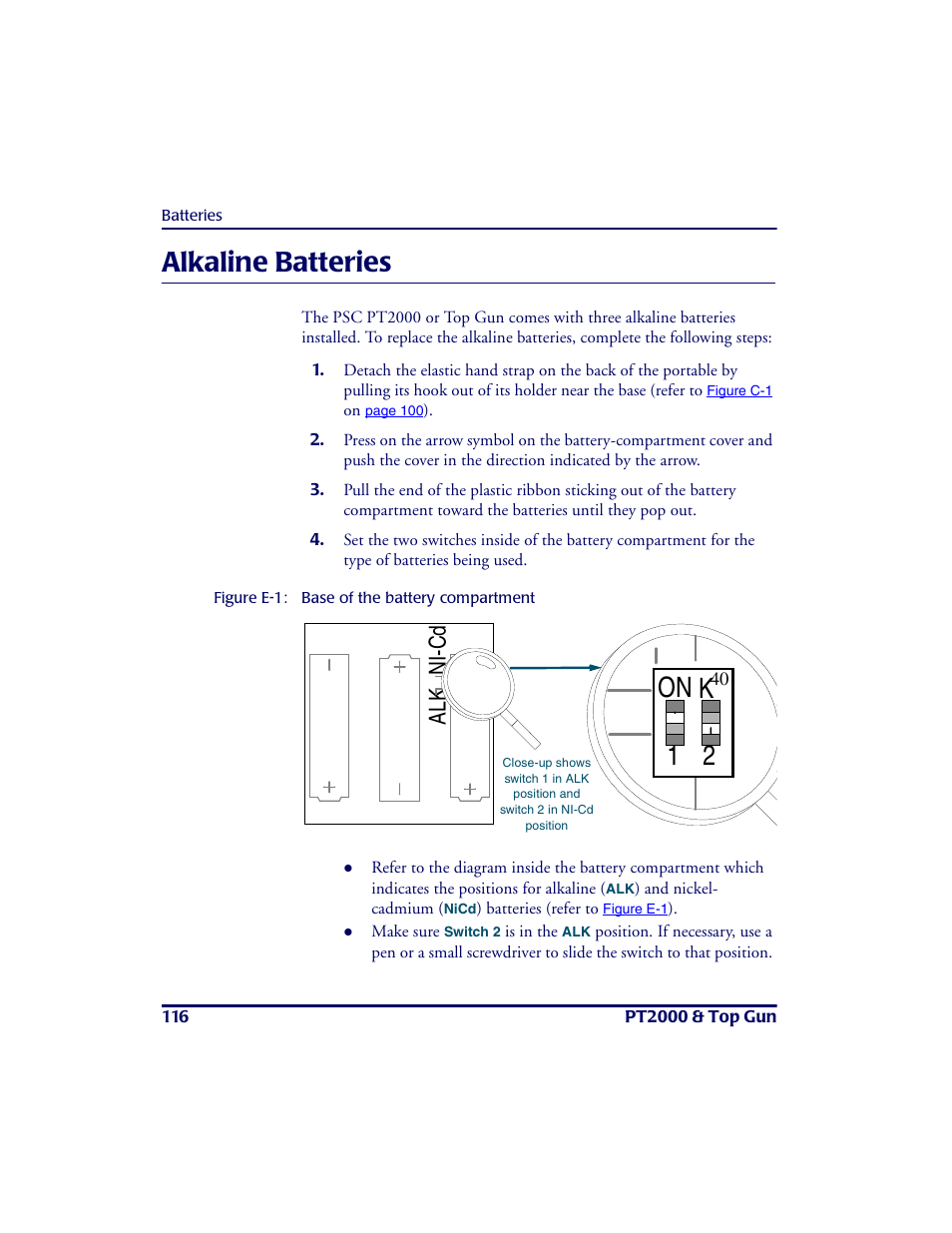 Alkaline batteries, Alka line ba tte rie s, K1 2 | Alk n i- cd | PSC PT2000TM User Manual | Page 126 / 168