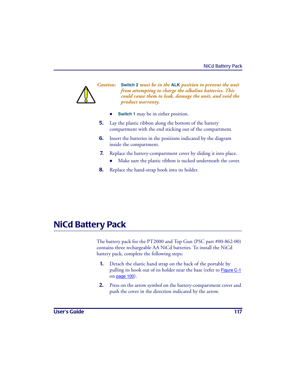 Nicd battery pack, Nicd ba tte ry pa ck | PSC PT2000TM User Manual | Page 127 / 168