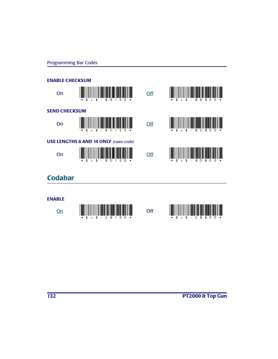 Codabar, Coda ba r, 0b1ee | 0b0ee, 0c1ee, 0c0ee, 0d1ee, 0d0ee, 201ee, 200ee | PSC PT2000TM User Manual | Page 142 / 168