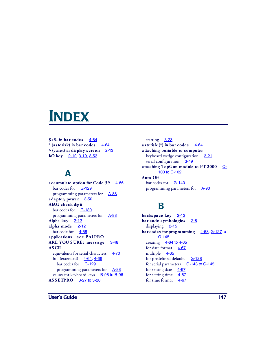 Index, To f, Ndex | PSC PT2000TM User Manual | Page 157 / 168