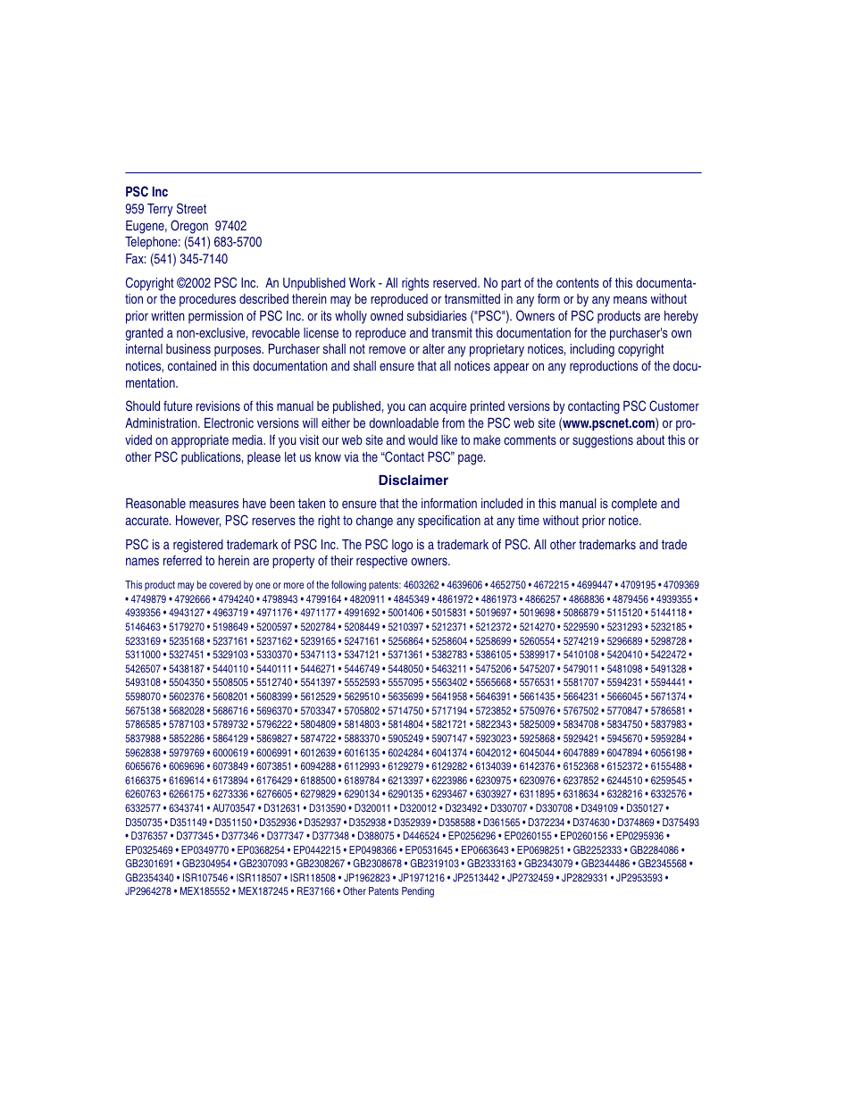 PSC PT2000TM User Manual | Page 2 / 168