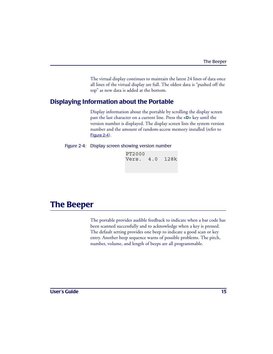 Displaying information about the portable, The beeper, The be e pe r | PSC PT2000TM User Manual | Page 25 / 168