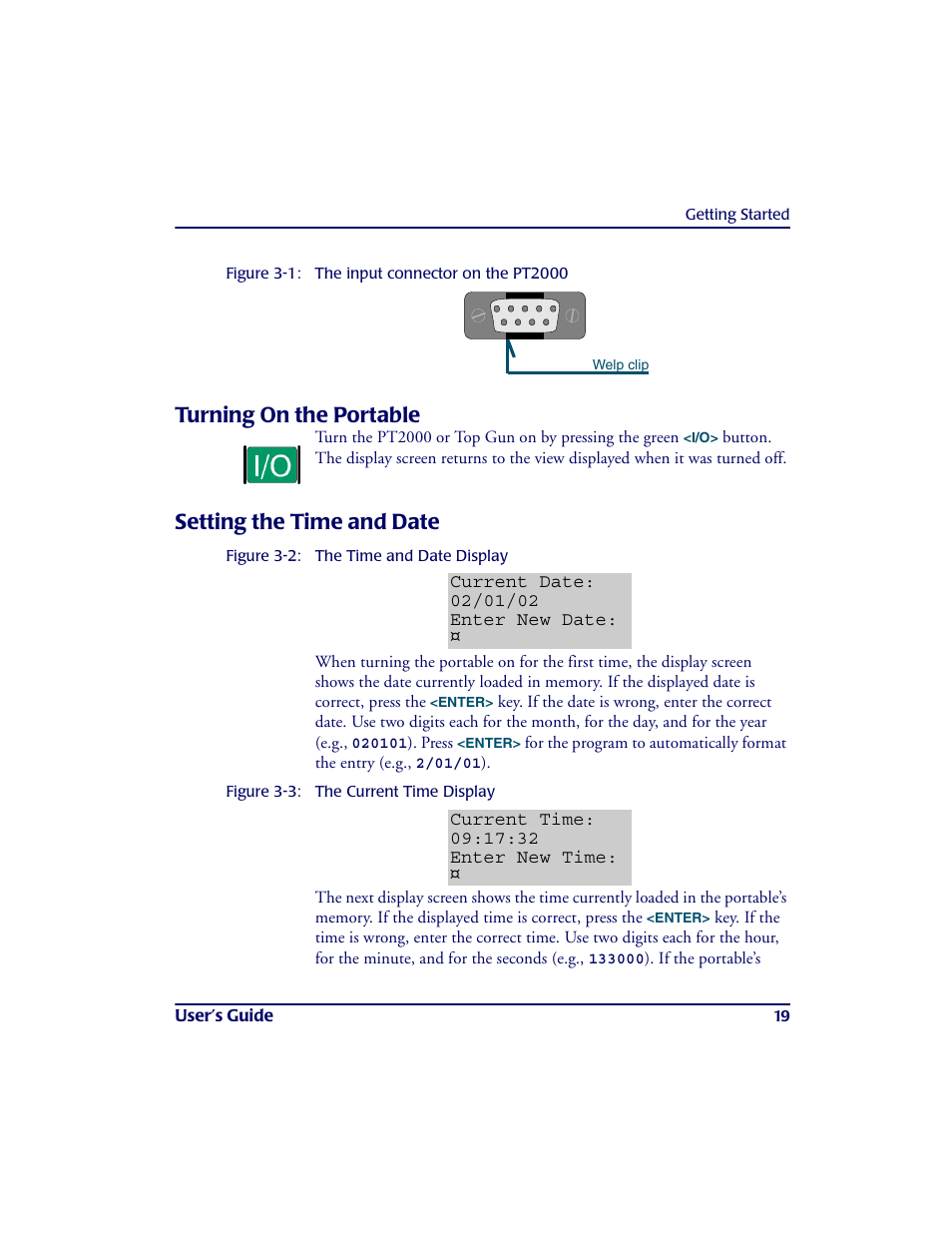 Turning on the portable, Setting the time and date, Turning on the portable setting the time and date | Figure 3-1 | PSC PT2000TM User Manual | Page 29 / 168