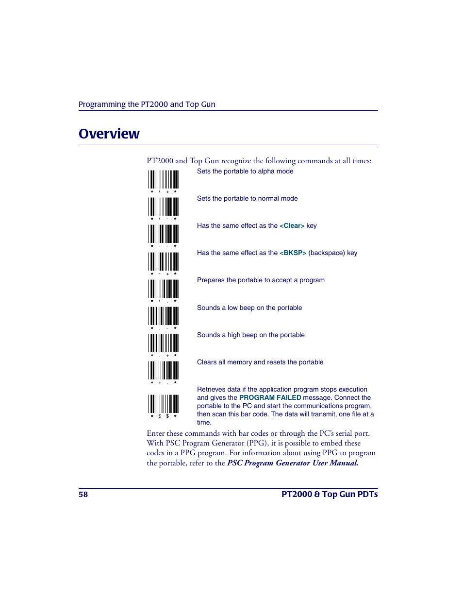 Overview, Ve rvie w | PSC PT2000TM User Manual | Page 68 / 168
