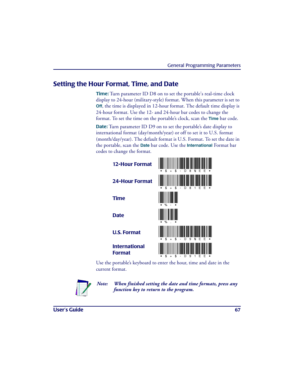 Setting the hour format, time, and date, D80ee, D81ee | D90ee, D91ee | PSC PT2000TM User Manual | Page 77 / 168
