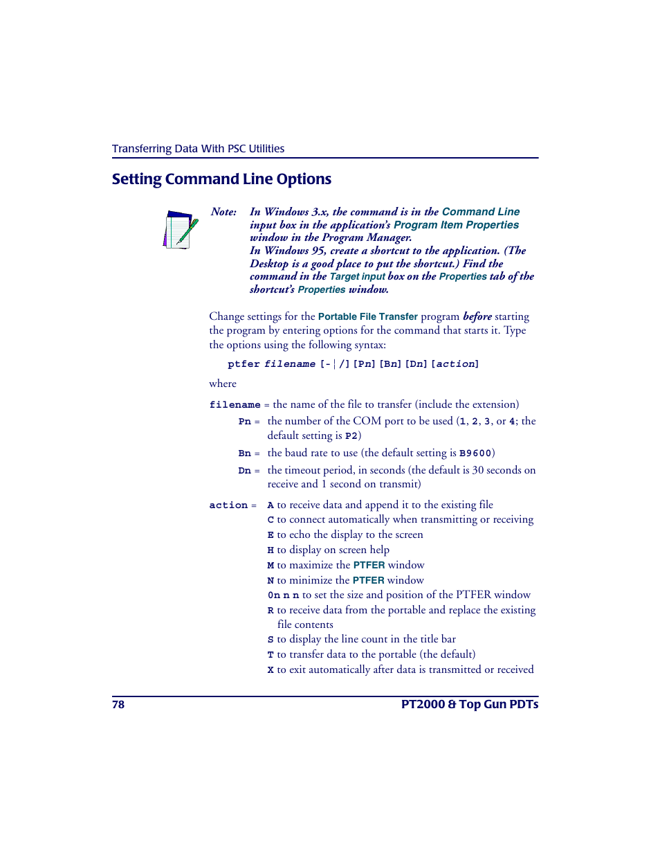 Setting command line options | PSC PT2000TM User Manual | Page 88 / 168
