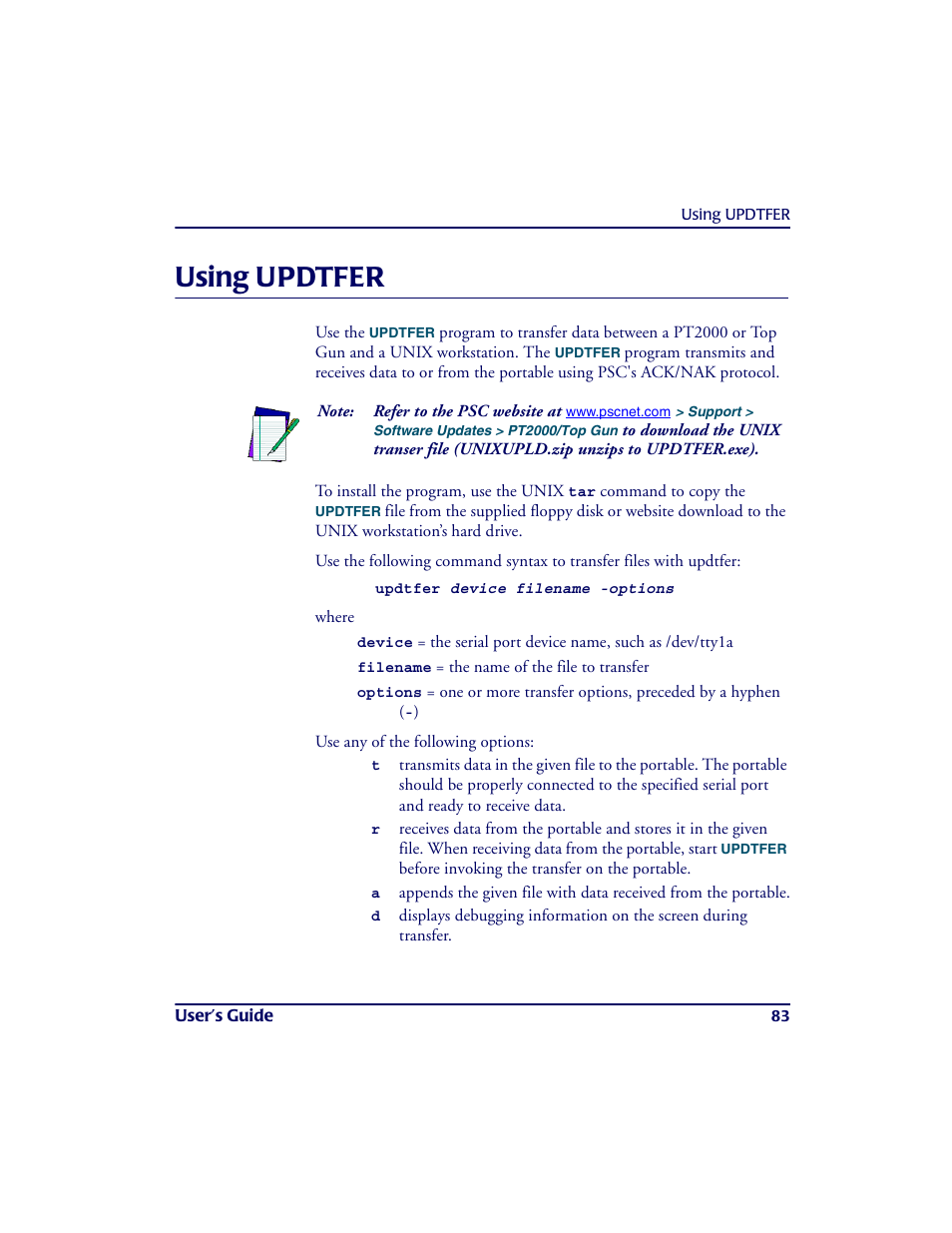 Using updtfer, Us ing updtfer | PSC PT2000TM User Manual | Page 93 / 168