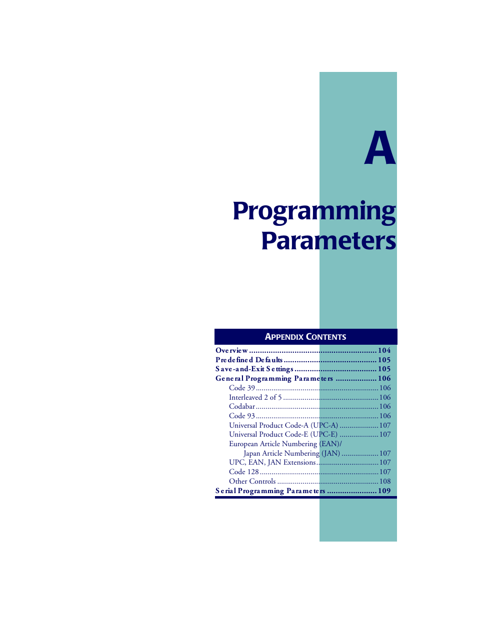 Programming parameters, Appendix a: programming parameters, Appendix a | Contains | PSC PT2000TM User Manual | Page 95 / 168