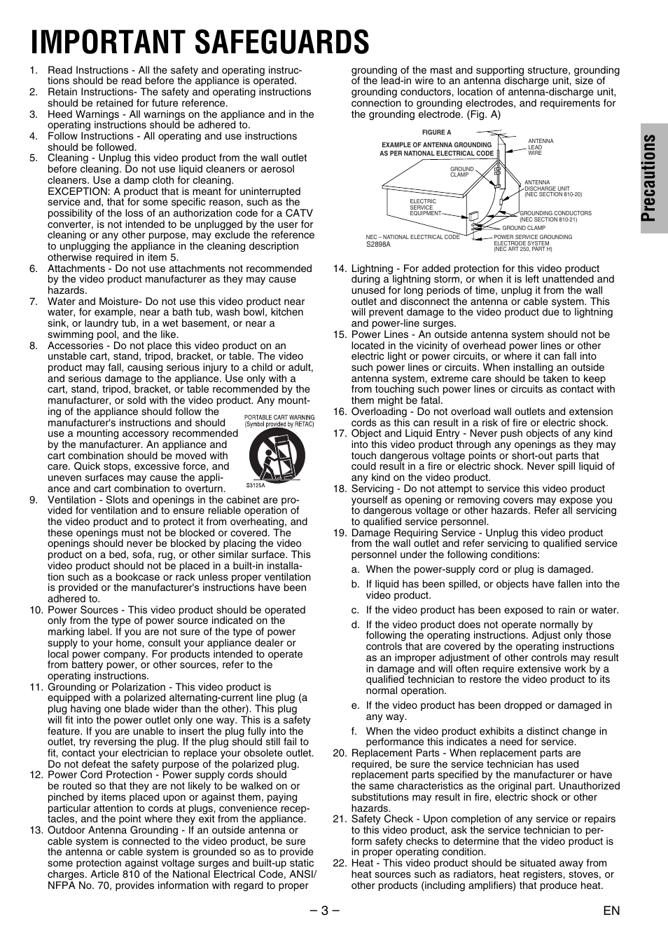 Important safeguards, Precautions | Philco PVD2000 User Manual | Page 3 / 28