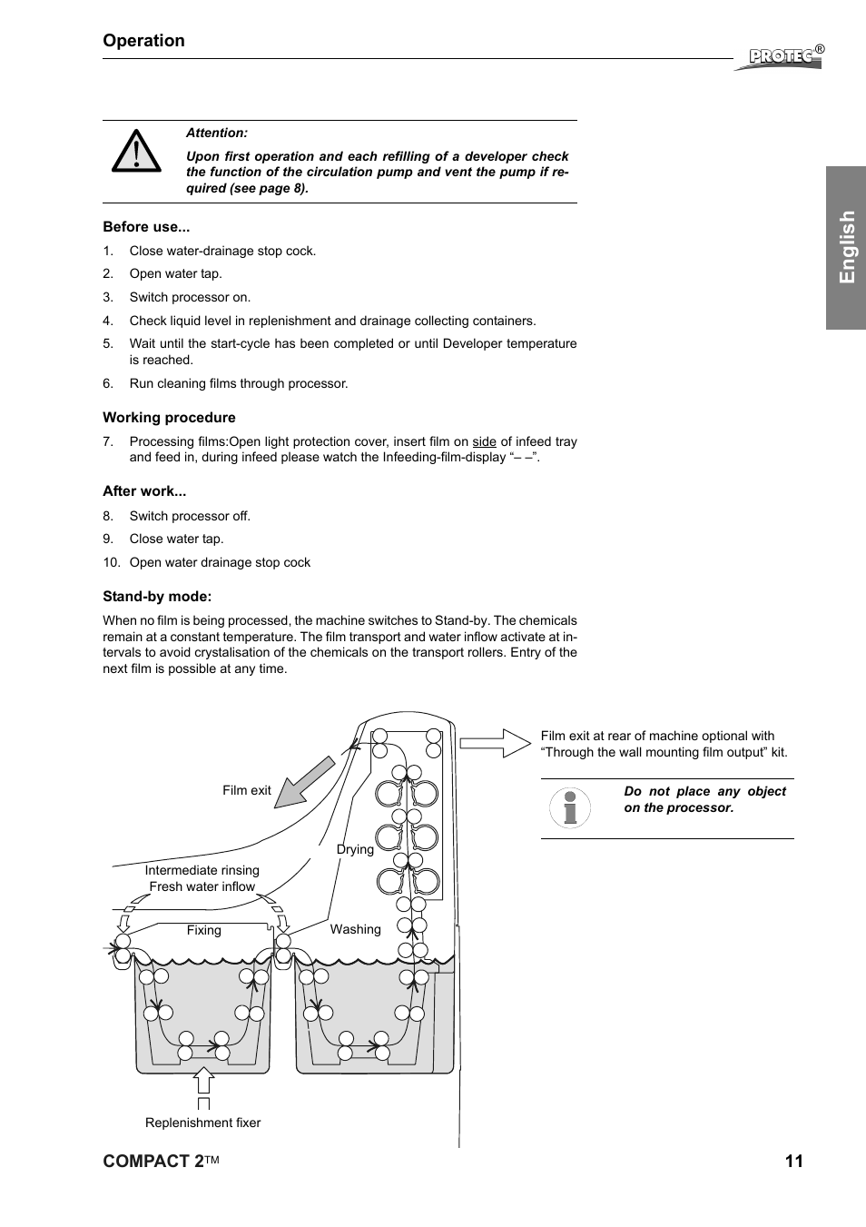 English, Compact 2, 11 operation | Protec Protech Compact2 Film Processor SX 2 User Manual | Page 11 / 58