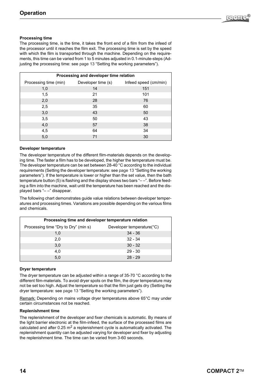 14 compact 2, Operation | Protec Protech Compact2 Film Processor SX 2 User Manual | Page 14 / 58