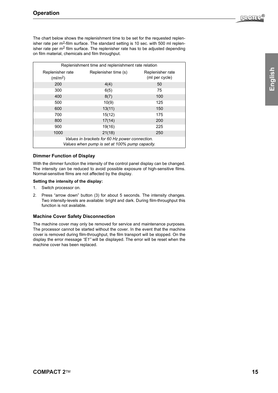 English, Compact 2, 15 operation | Protec Protech Compact2 Film Processor SX 2 User Manual | Page 15 / 58