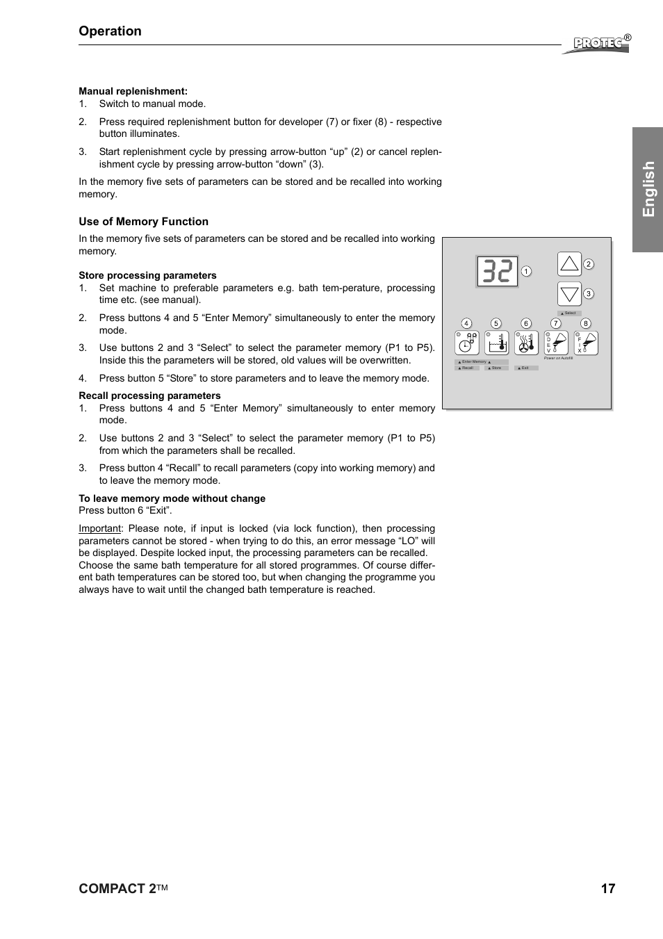 English, Compact 2, 17 operation | Protec Protech Compact2 Film Processor SX 2 User Manual | Page 17 / 58