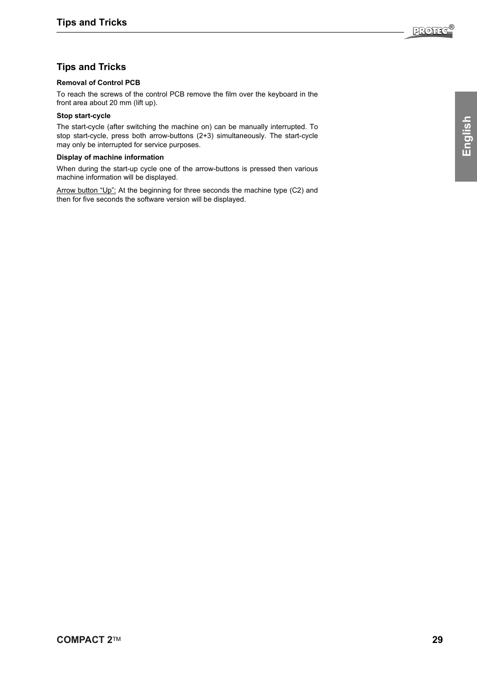 English | Protec Protech Compact2 Film Processor SX 2 User Manual | Page 29 / 58
