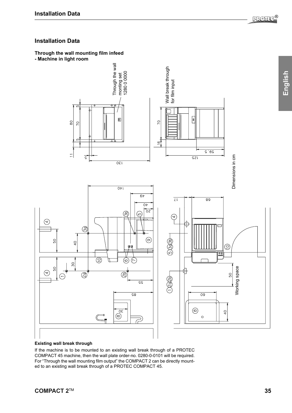 English, Compact 2, 35 installation data | Installation data | Protec Protech Compact2 Film Processor SX 2 User Manual | Page 35 / 58