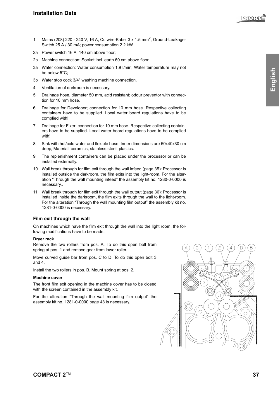 English, Compact 2, 37 installation data | Protec Protech Compact2 Film Processor SX 2 User Manual | Page 37 / 58