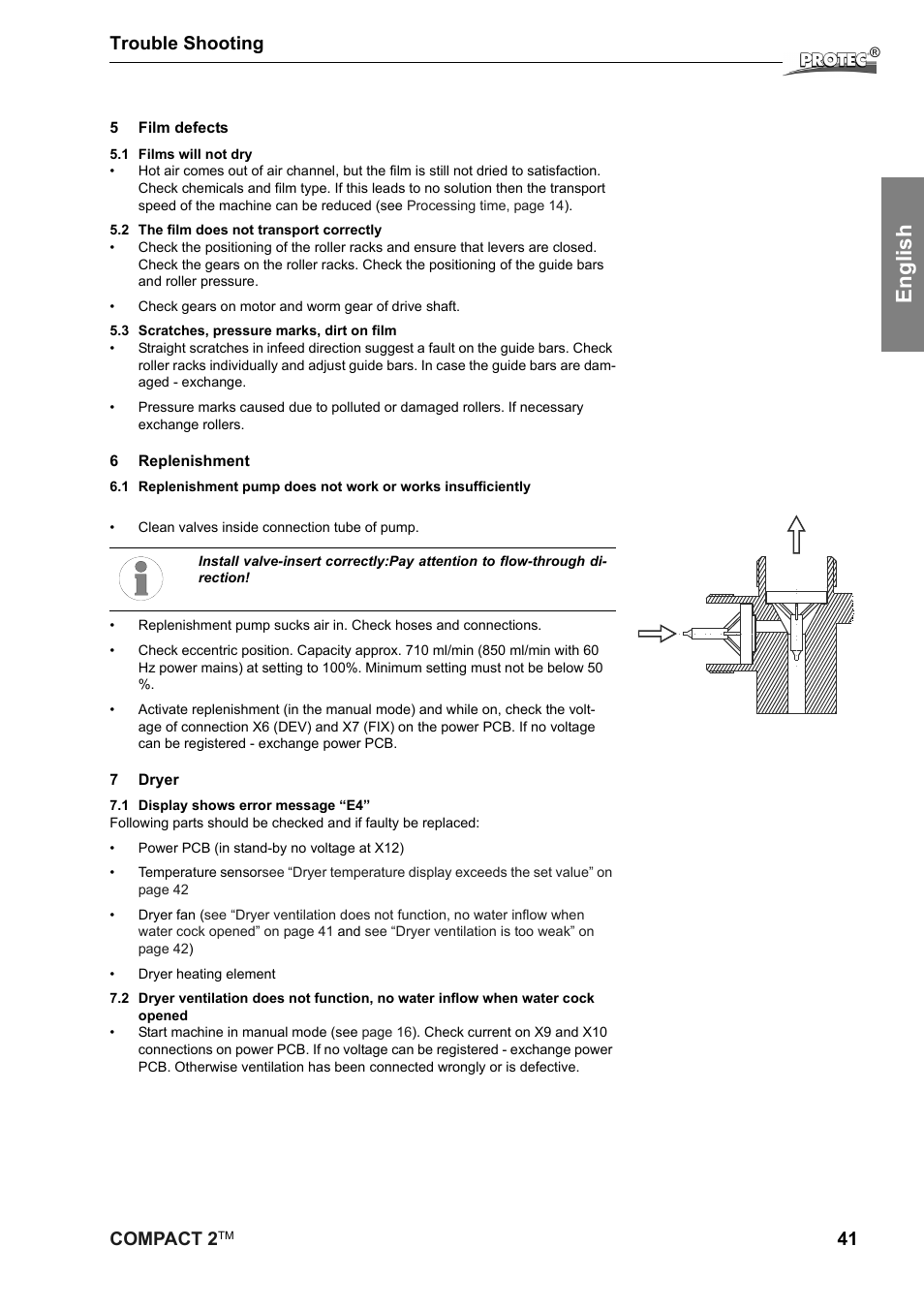 English, Compact 2, 41 trouble shooting | Protec Protech Compact2 Film Processor SX 2 User Manual | Page 41 / 58