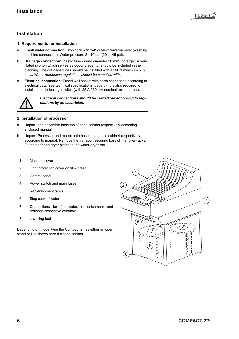 6compact 2, Installation | Protec Protech Compact2 Film Processor SX 2 User Manual | Page 6 / 58