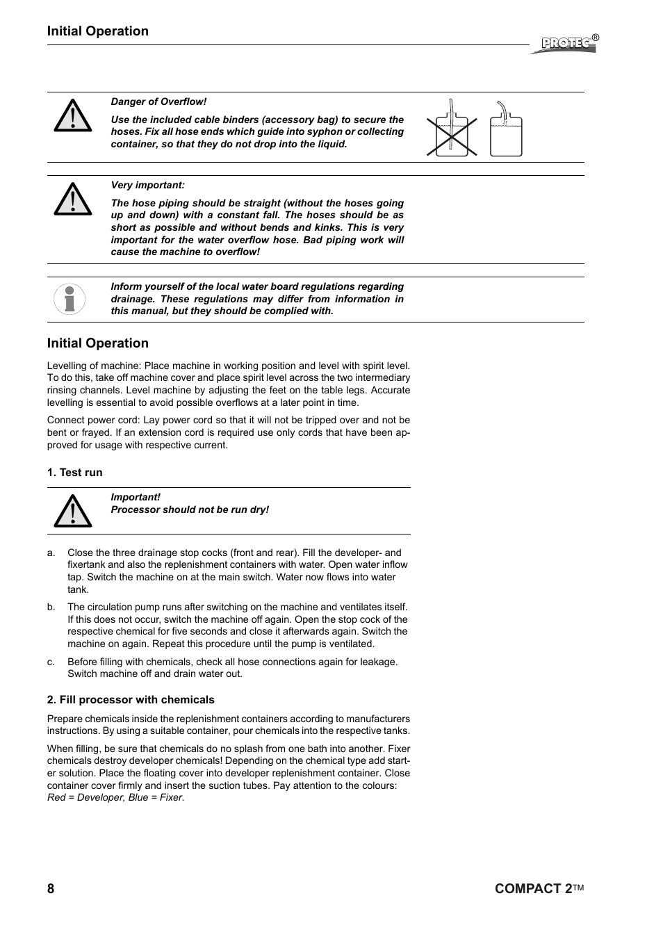 8compact 2, Initial operation | Protec Protech Compact2 Film Processor SX 2 User Manual | Page 8 / 58